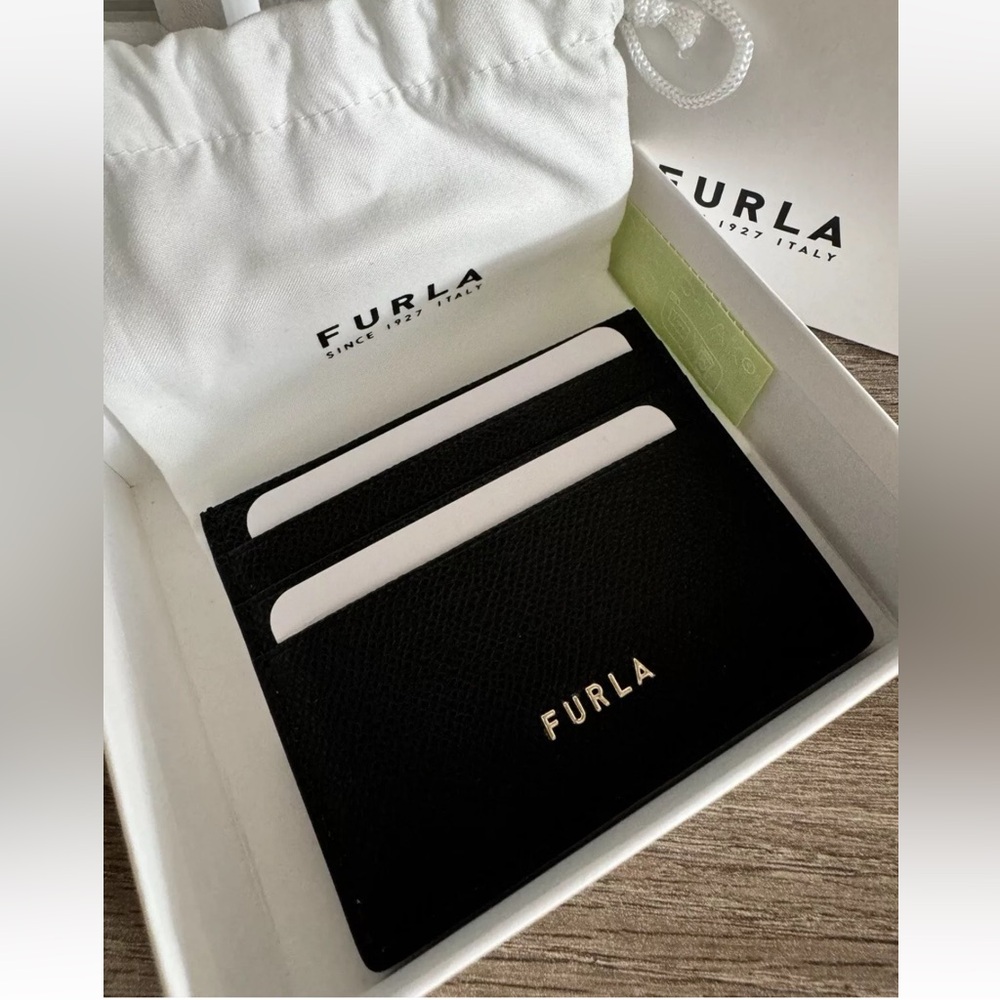 FURLA Leather Card Holder Black NWT Genuine Leather Authentic Italy - Picture 2 of 6